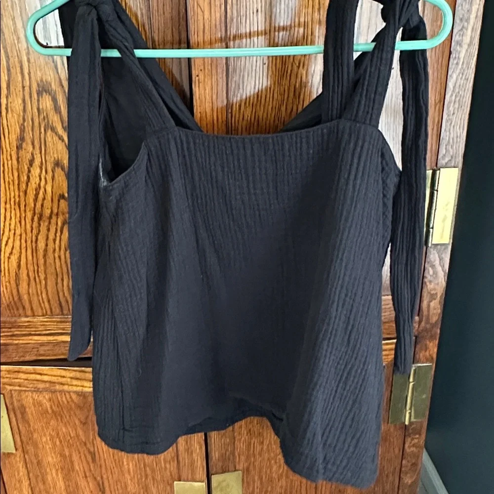 Sezane Gisele Black Gauze Cotton Tank Shoulder Tie - Picture 3 of 4